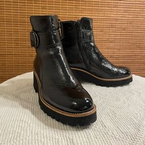 Paul Green Dynamic Boots Buckle Patent Leather Crinkled- Black Size 7